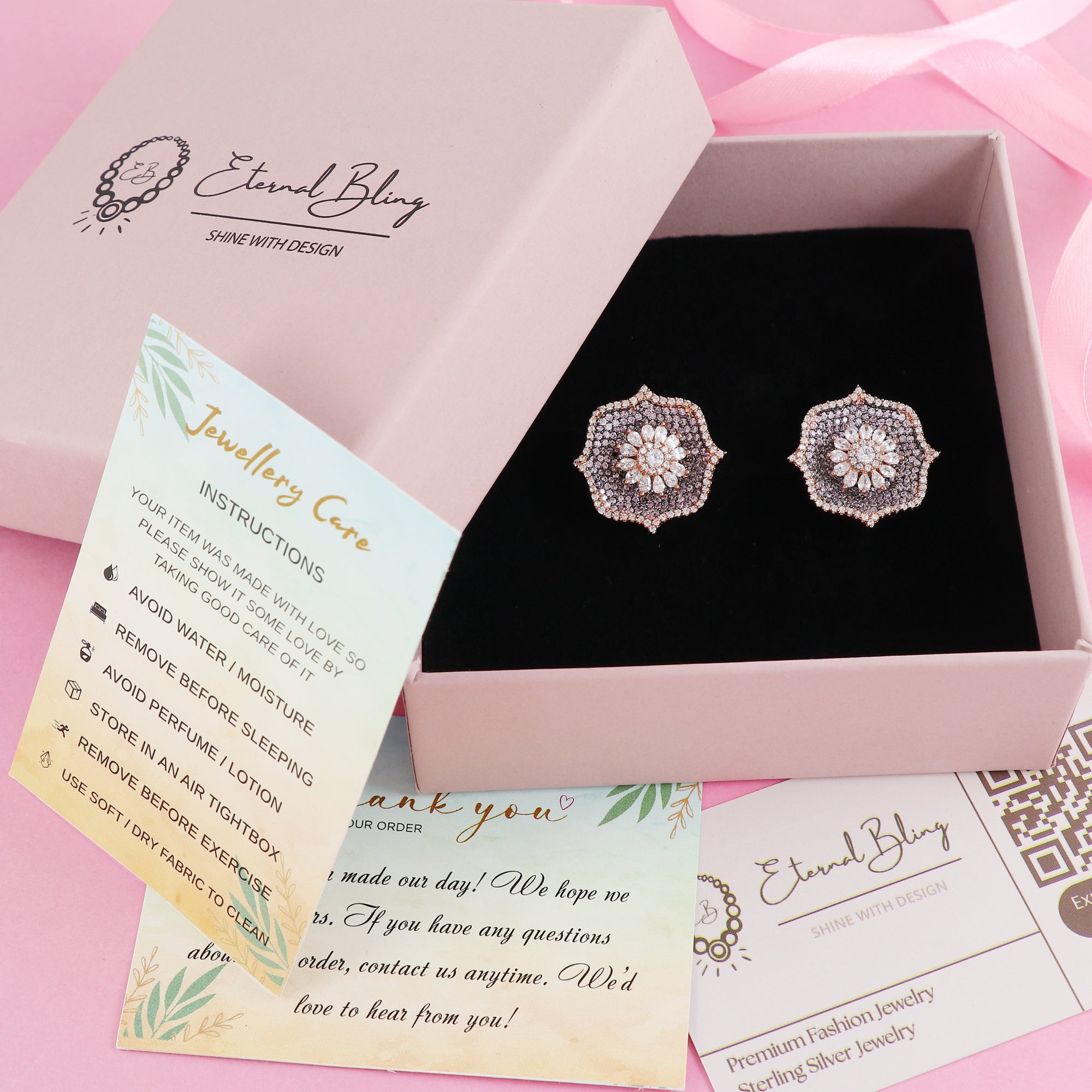 ETERNAL BLING ROSE GOLD FLOWER STUDS