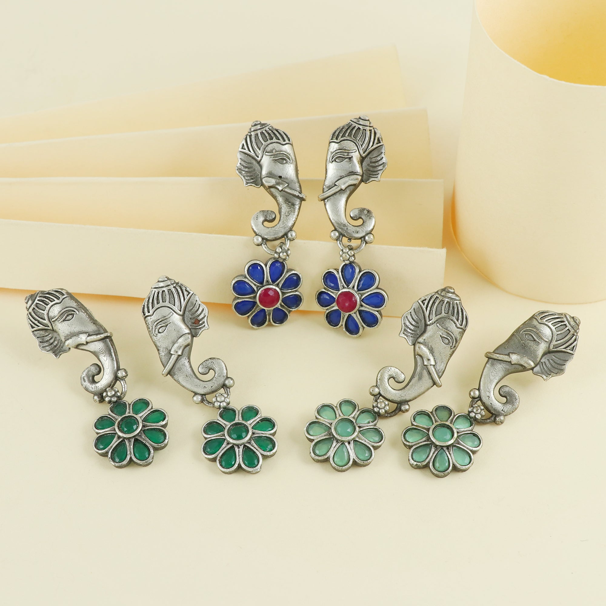 Eternal Bling Oxidised Mint Jhumki