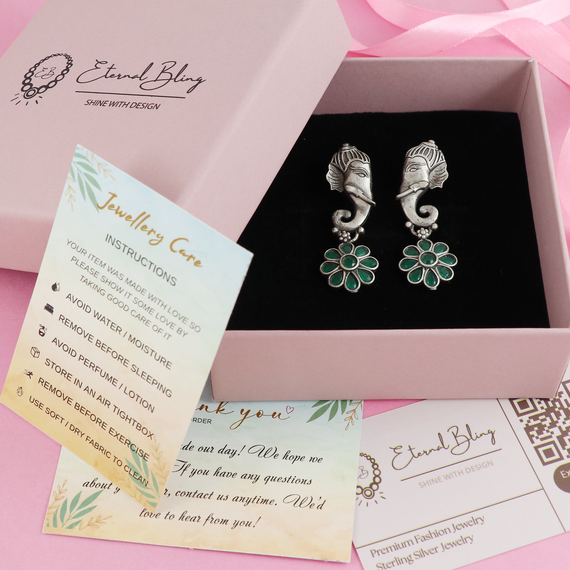 Eternal Bling Oxidised Mint Jhumki