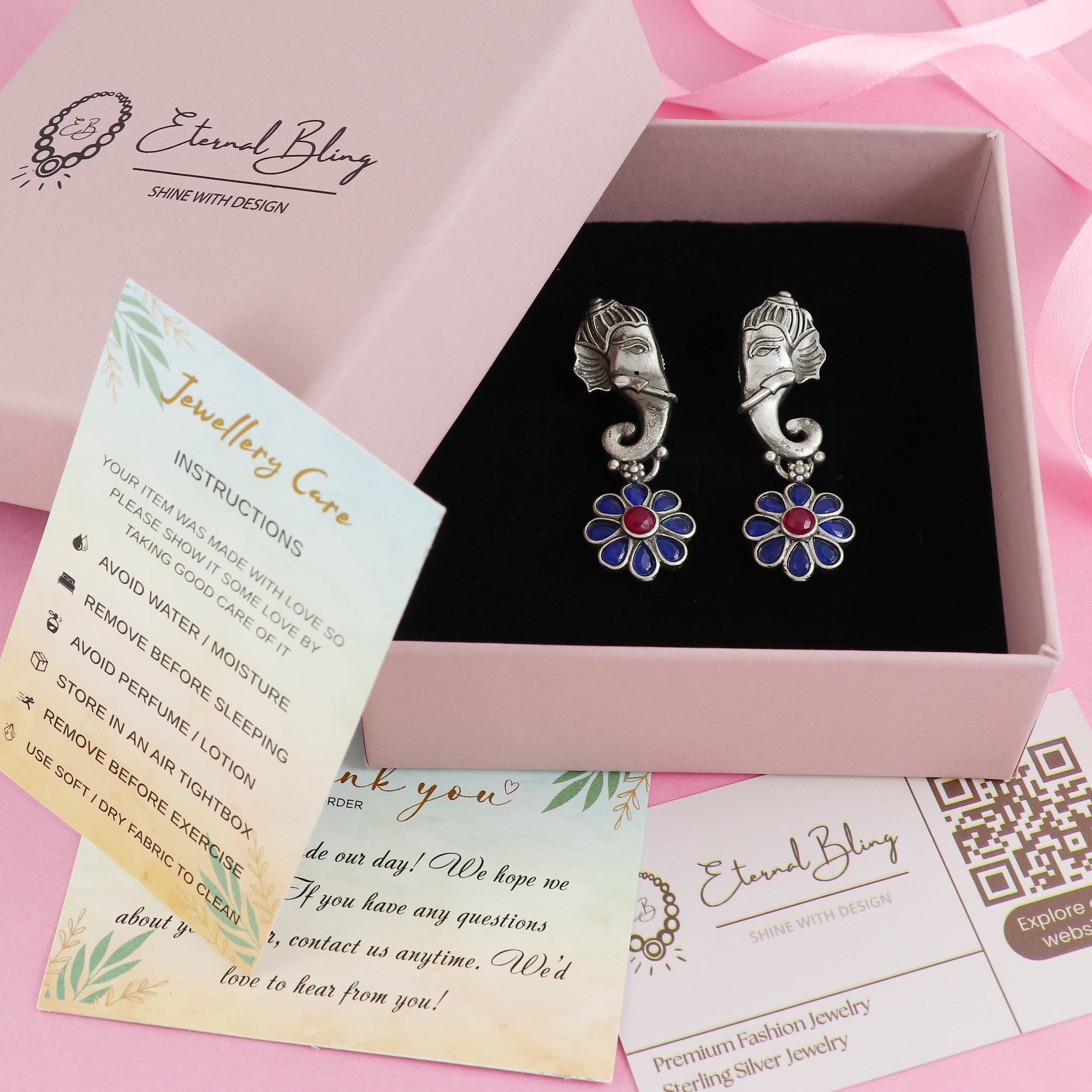 Eternal Bling Oxidised Mint Jhumki