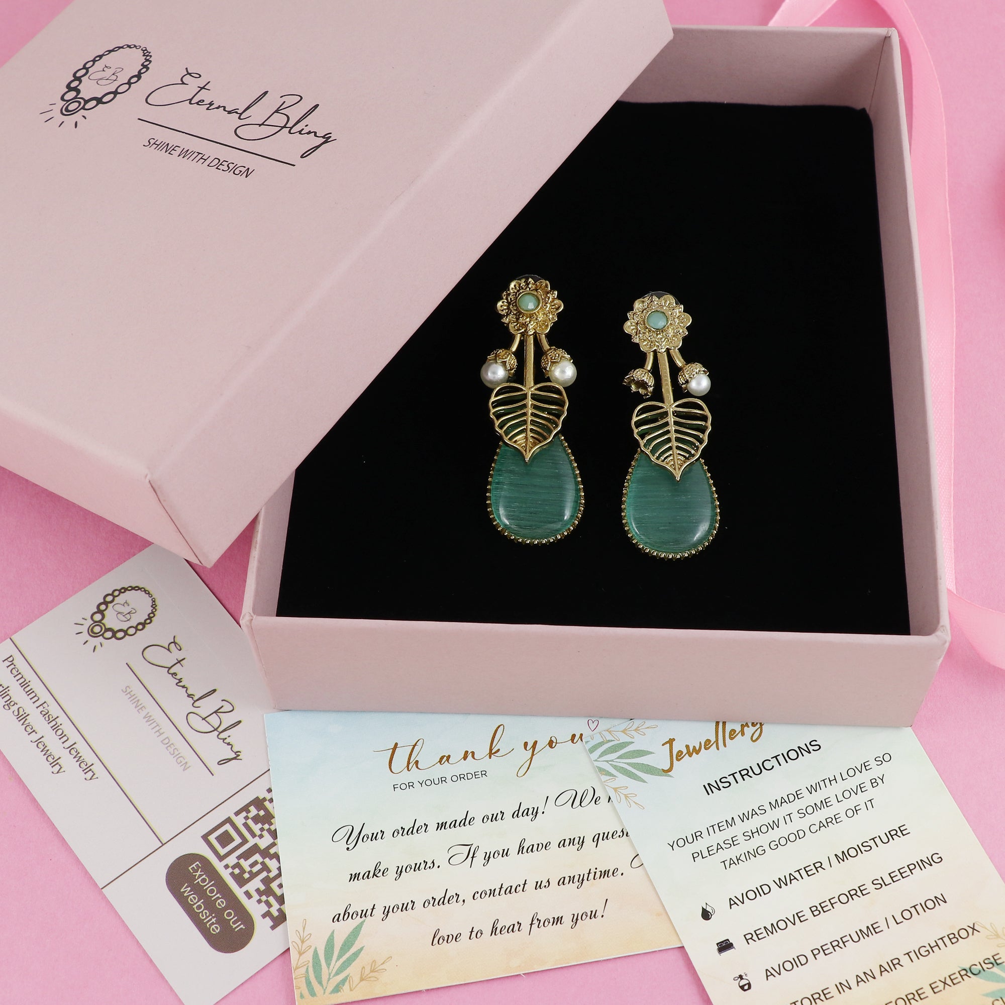 Eternal Bling Pearl leaf Hanging Earring