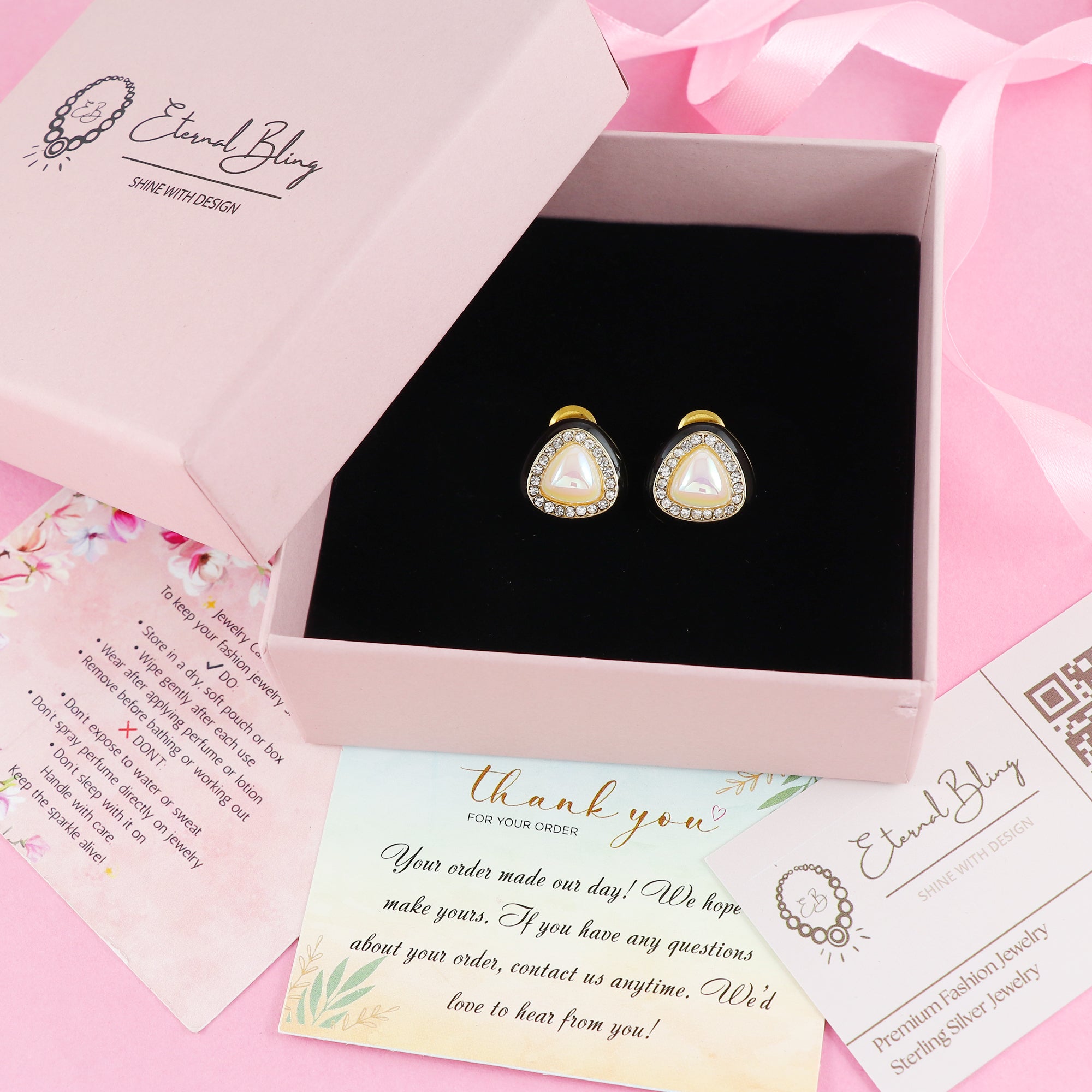 Eternal Bling Stainless Steel Stylish AD Black And Pearl Studs