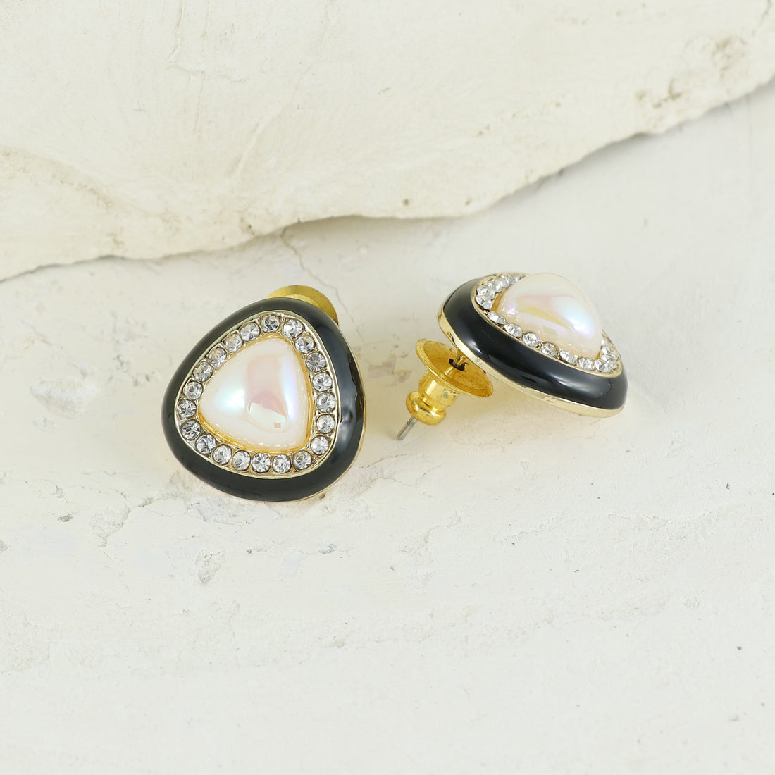 Eternal Bling Stainless Steel Stylish AD Black And Pearl Studs