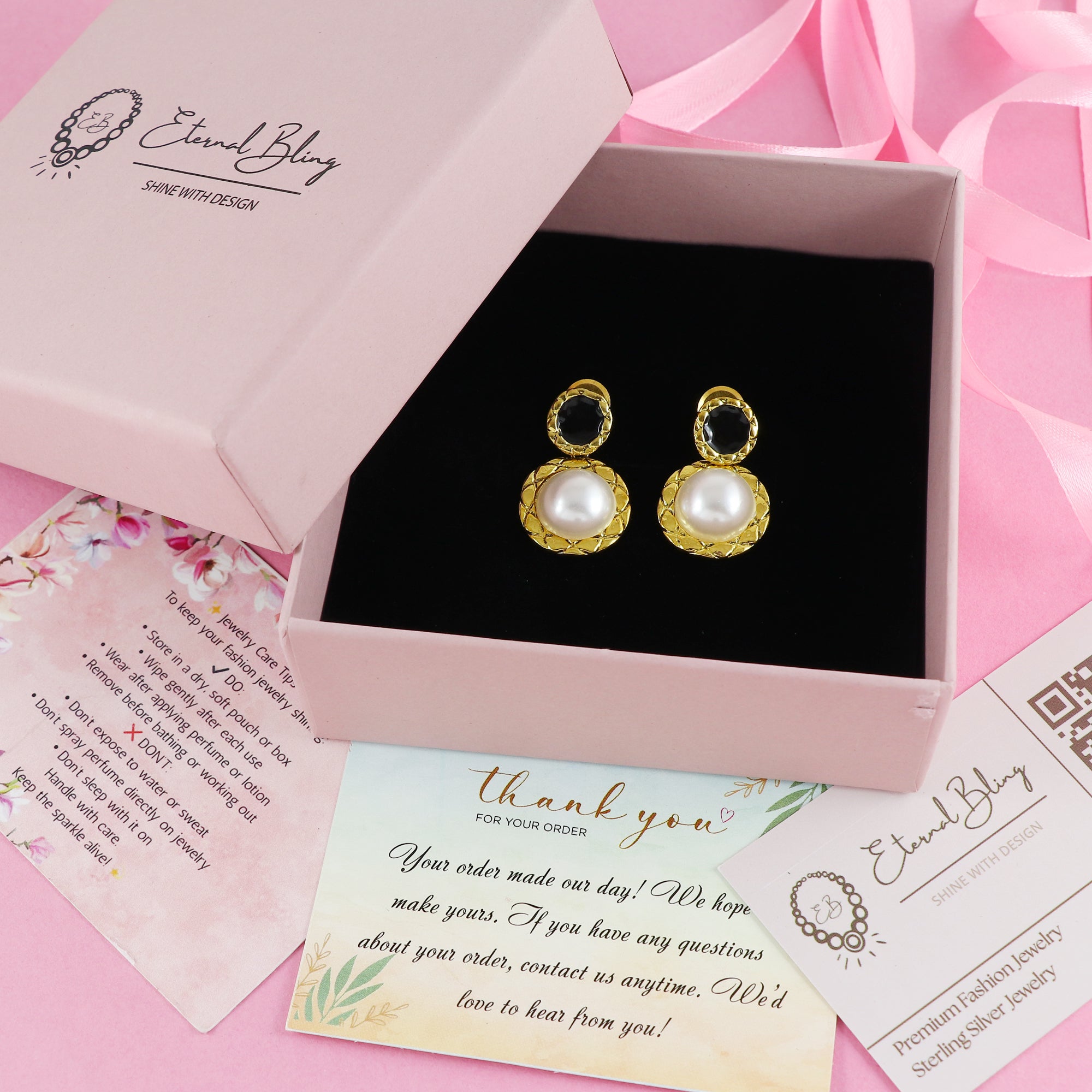 Eternal Bling Black and Pearl Drop earring