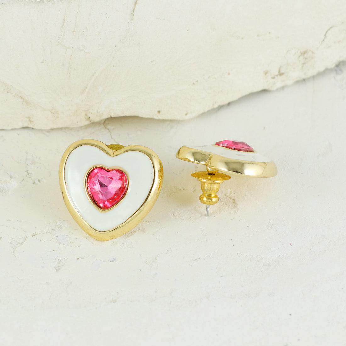 Eternal Bling White and Pink Heart Shape Studs
