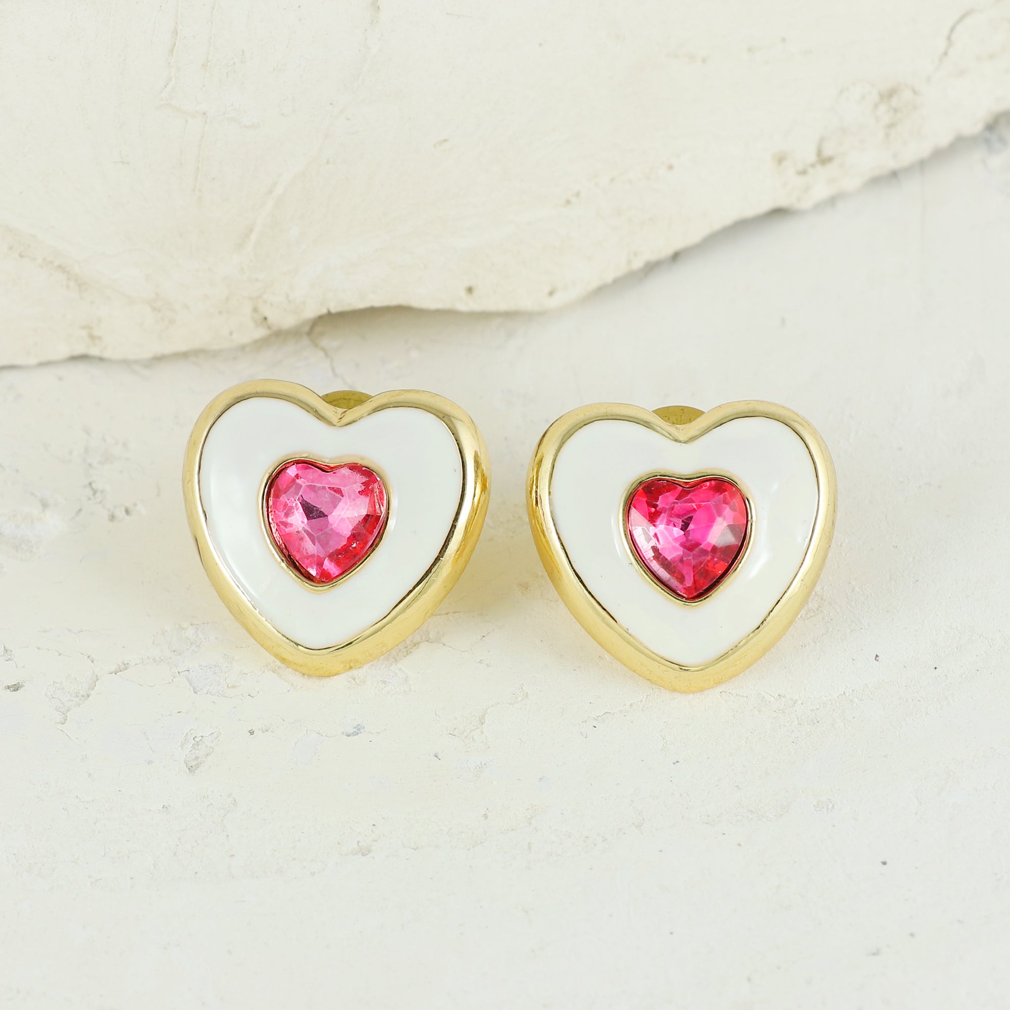 Eternal Bling White and Pink Heart Shape Studs