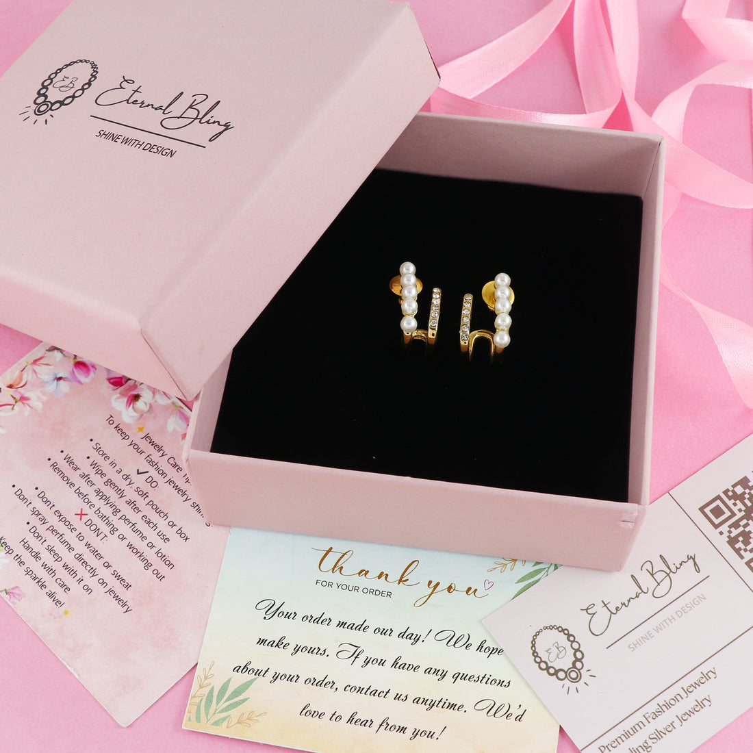 Eternal Bling Contemporary Pearl Hoops