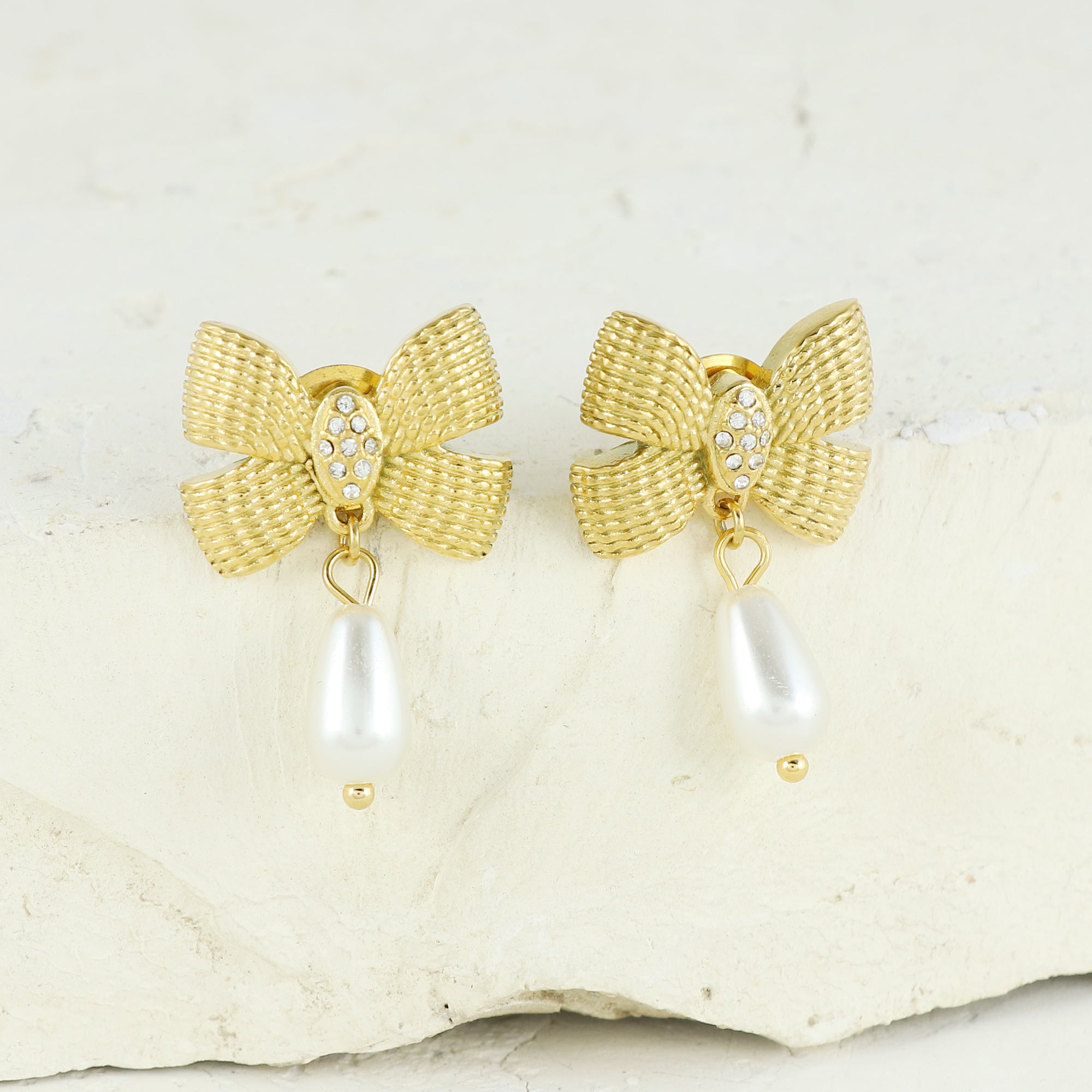 Eternal Bling Bow Shaped with pearl Drop earring