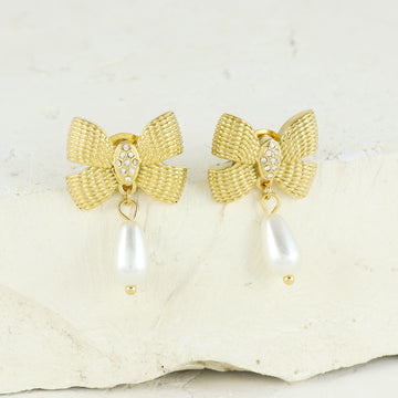 Eternal Bling Bow Shaped with pearl Drop earring