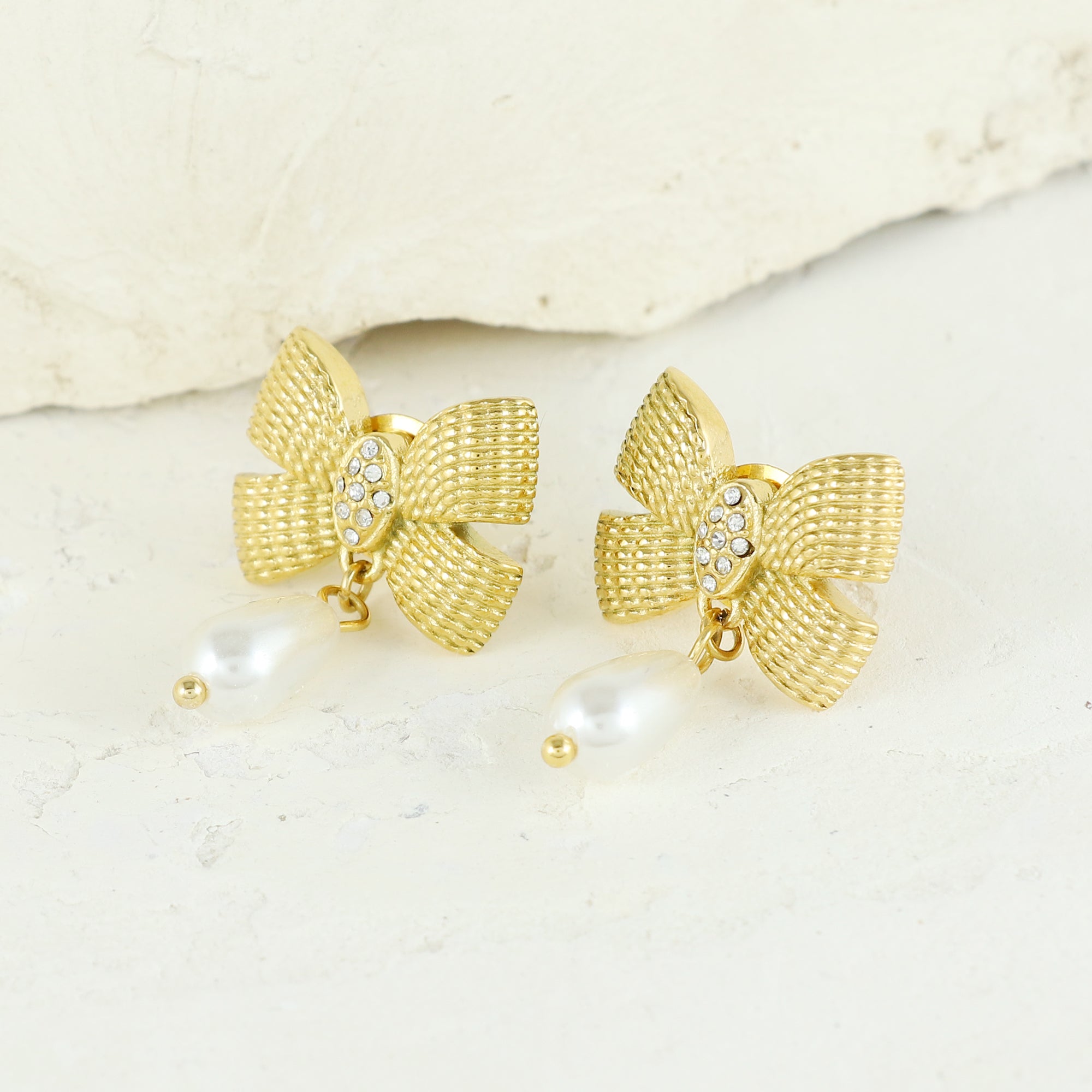 Eternal Bling Bow Shaped with pearl Drop earring