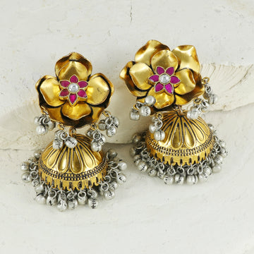 Eternal Bling Flower Pink Jhumkis