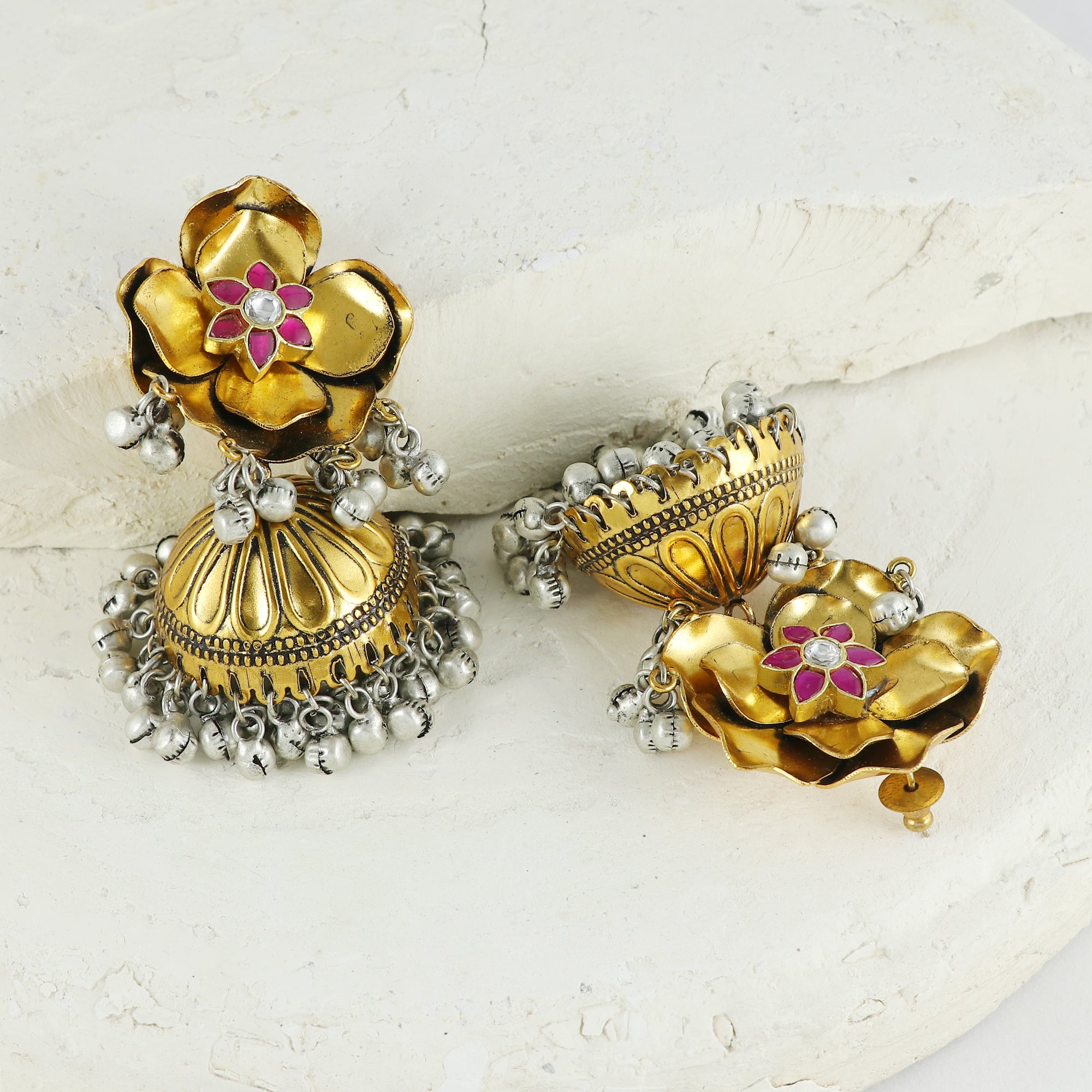 Eternal Bling Flower Pink Jhumkis
