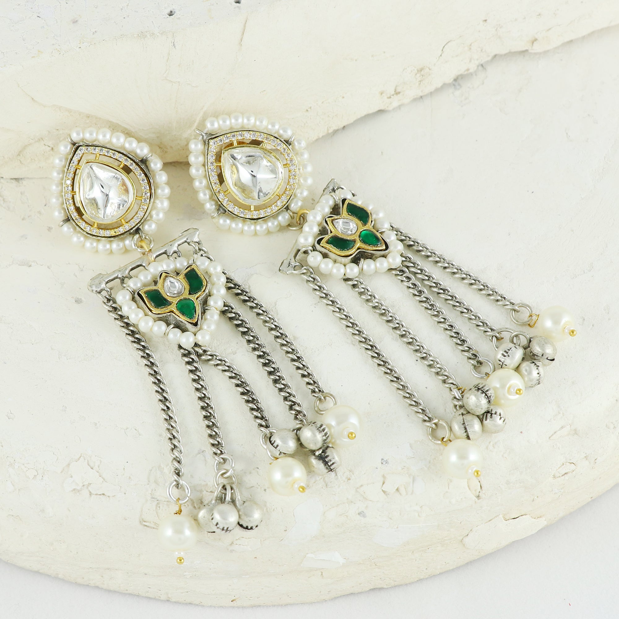 Eternal Bling Polki Pearl Hanging Earrings