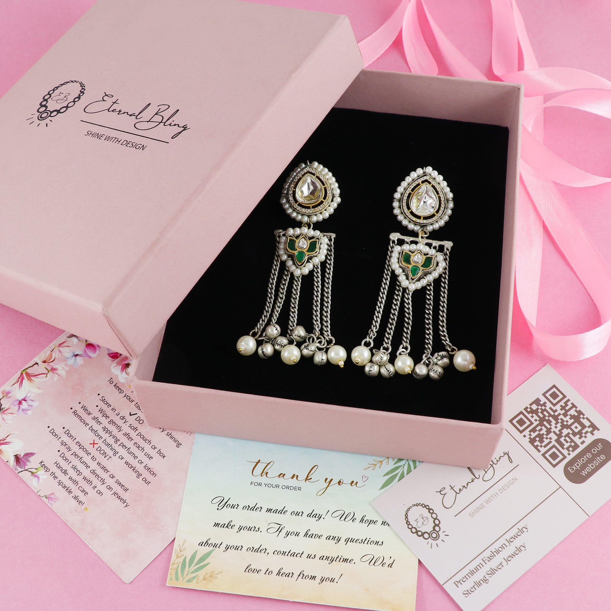Eternal Bling Polki Pearl Hanging Earrings