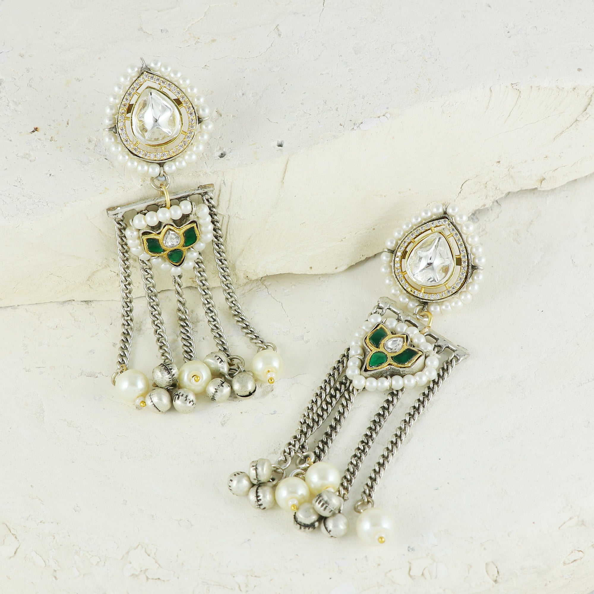 Eternal Bling Polki Pearl Hanging Earrings