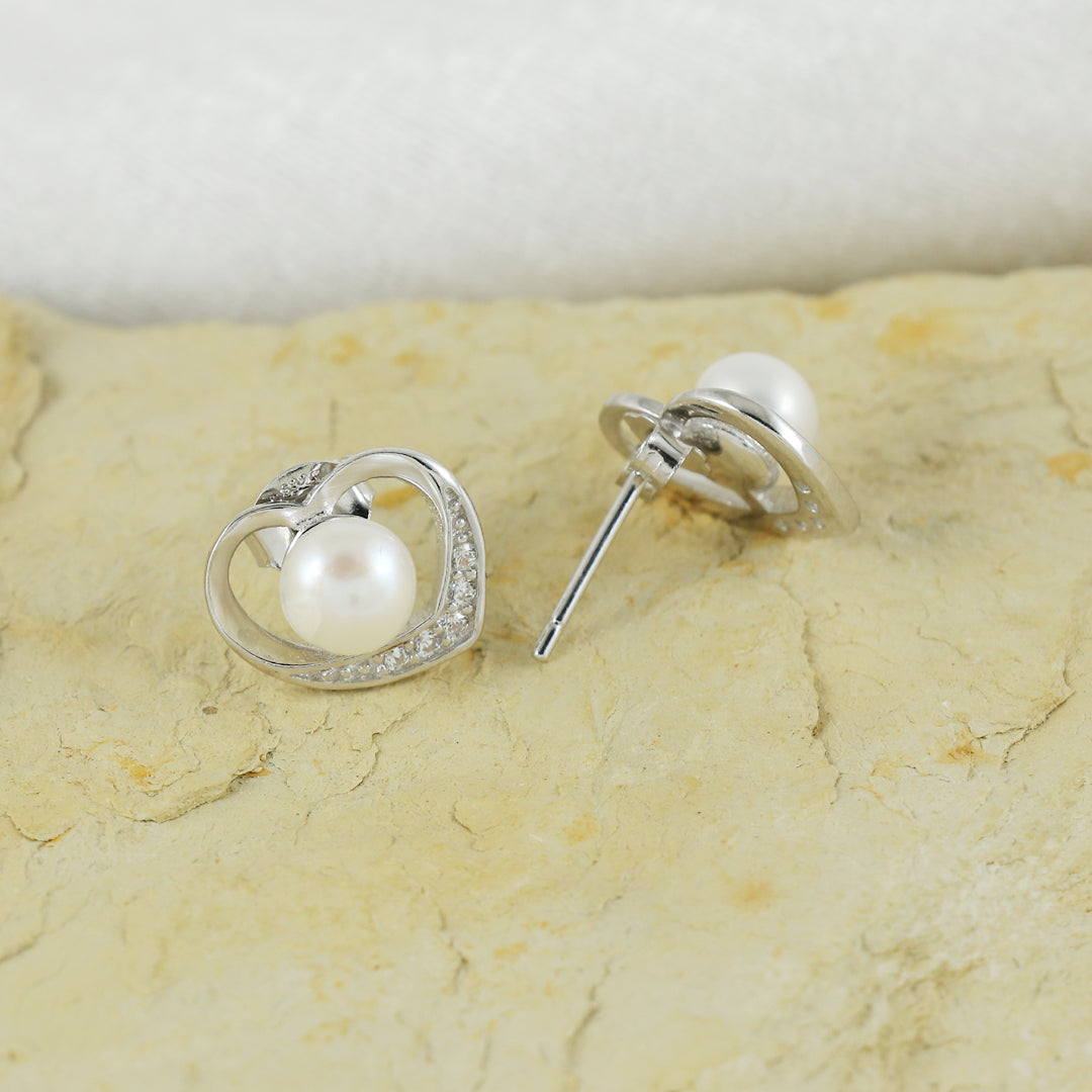 Eternal Bling Sterling Silver Heart and Arrow Heart with pearl Tops