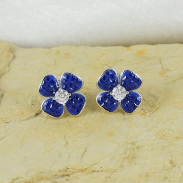 Eternal Bling Sterling Silver Blue Flower Invisible Studs
