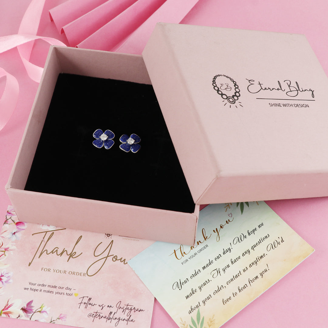 Eternal Bling Sterling Silver Blue Flower Invisible Studs