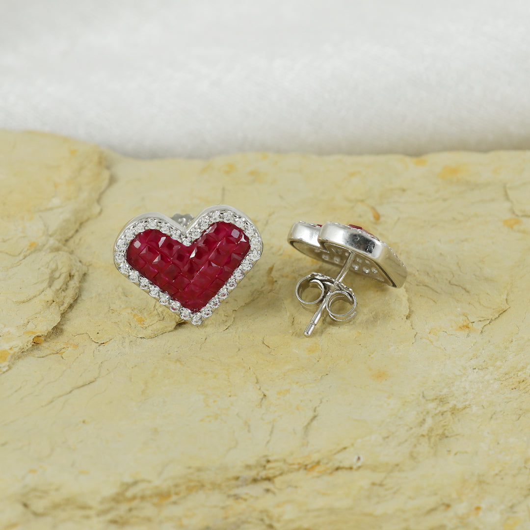 Eternal Bling Sterling Silver Red Big Heart Invisible Studs