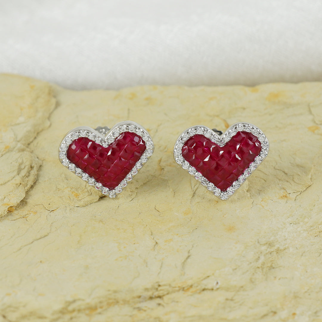 Eternal Bling Sterling Silver Red Big Heart Invisible Studs