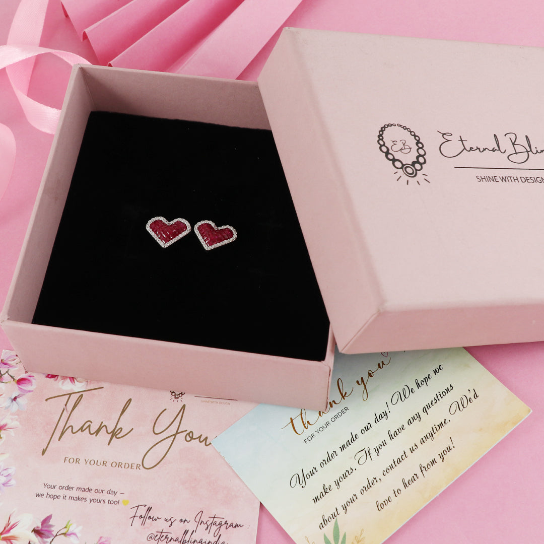 Eternal Bling Sterling Silver Red Big Heart Invisible Studs