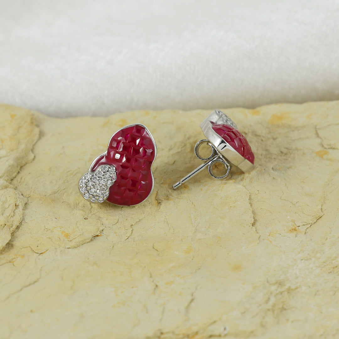 Eternal Bling Sterling Silver Red Small Heart Invisible Studs