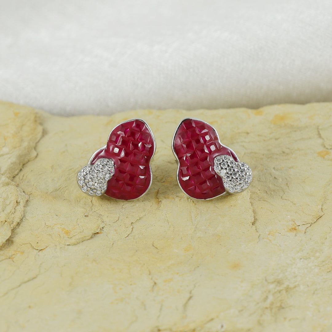 Eternal Bling Sterling Silver Red Small Heart Invisible Studs