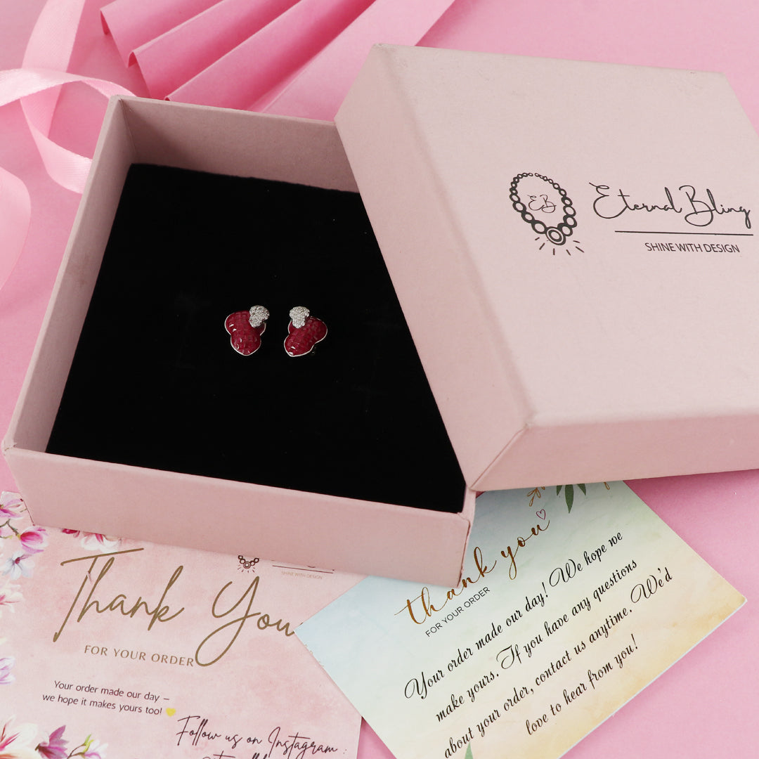 Eternal Bling Sterling Silver Red Small Heart Invisible Studs