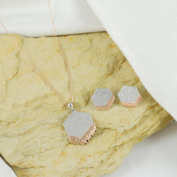 Eternal Bling Sterling Silver Matt Pentagon Pendant set