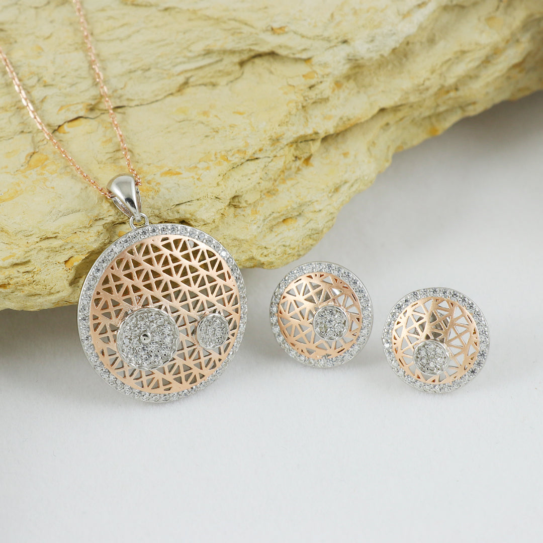 Eternal Bling Sterling Silver Matt Circular Pendant Set