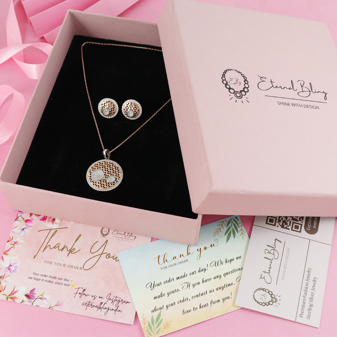 Eternal Bling Sterling Silver Matt Circular Pendant Set