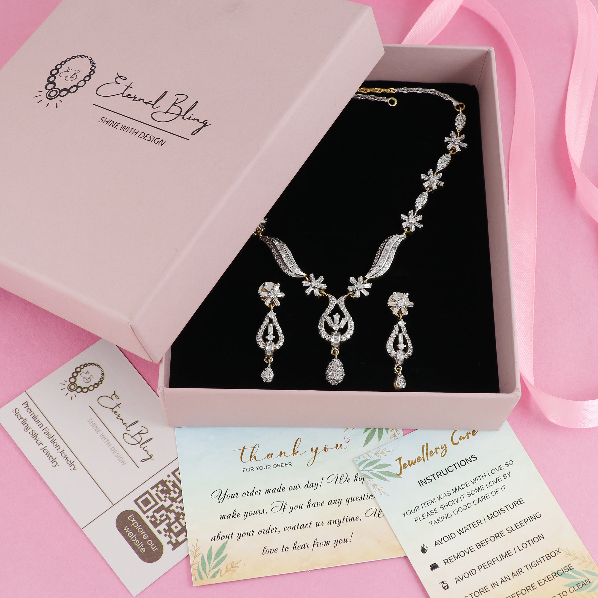 Eternal Bling Designer Flower Drop AD Necklace set