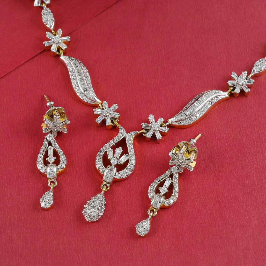 Eternal Bling Designer Flower Drop AD Necklace set