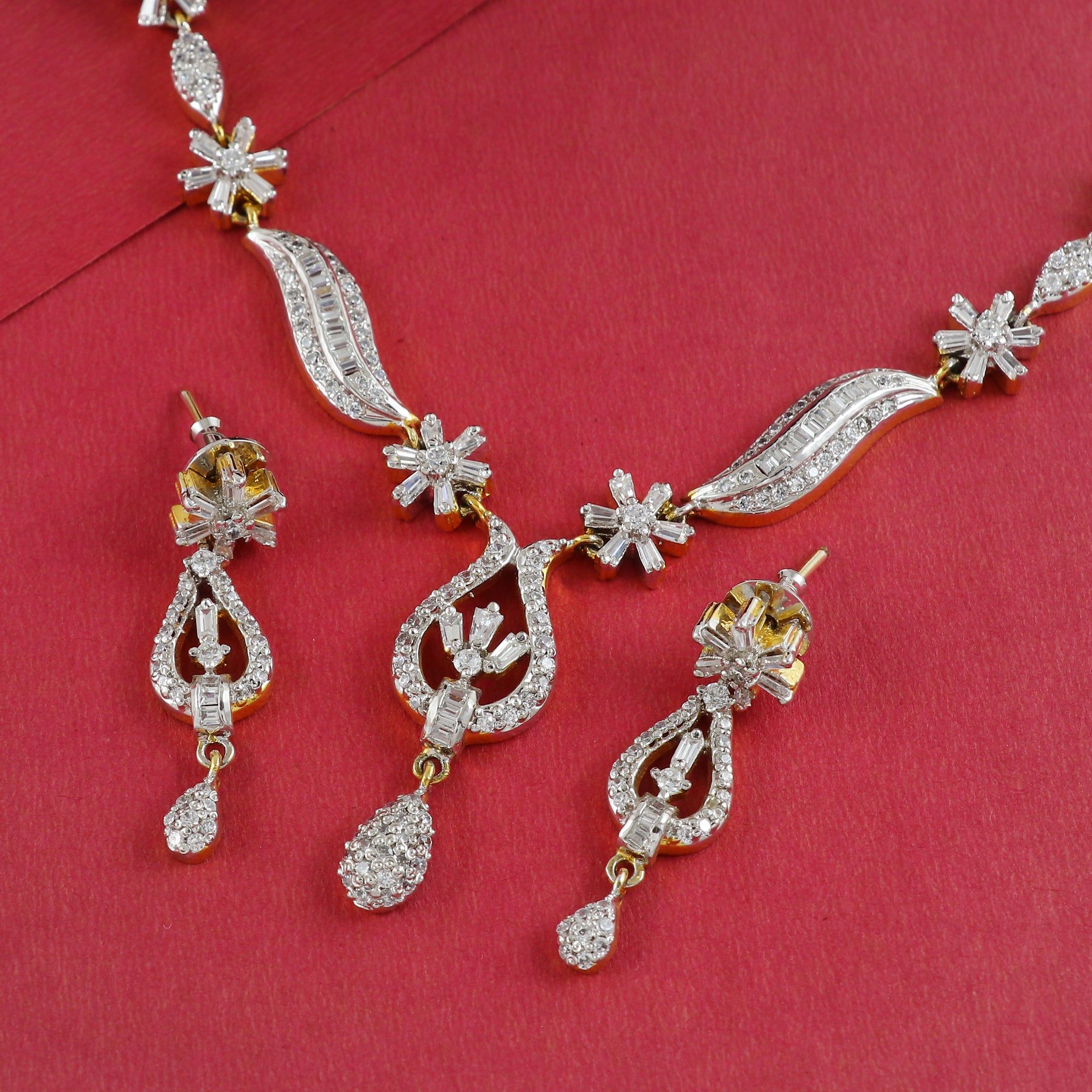 Eternal Bling Designer Flower Drop AD Necklace set