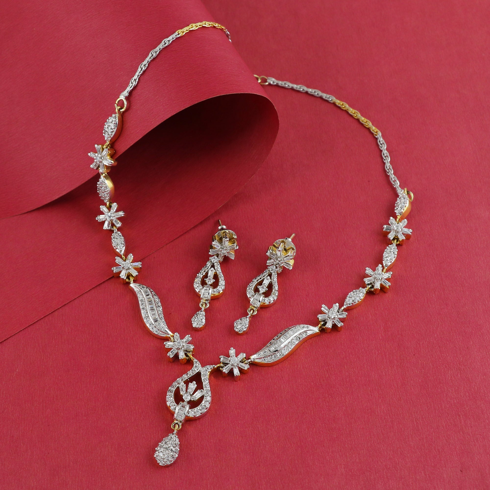 Eternal Bling Designer Flower Drop AD Necklace set