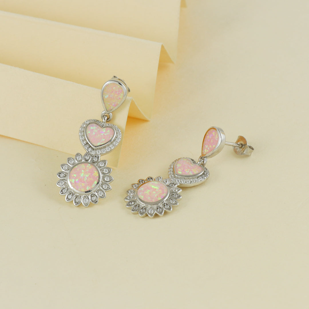 Eternal Bling Sterling Silver Opal Pink Heart Earrings