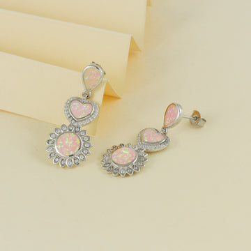 Eternal Bling Sterling Silver Opal Pink Heart Earrings