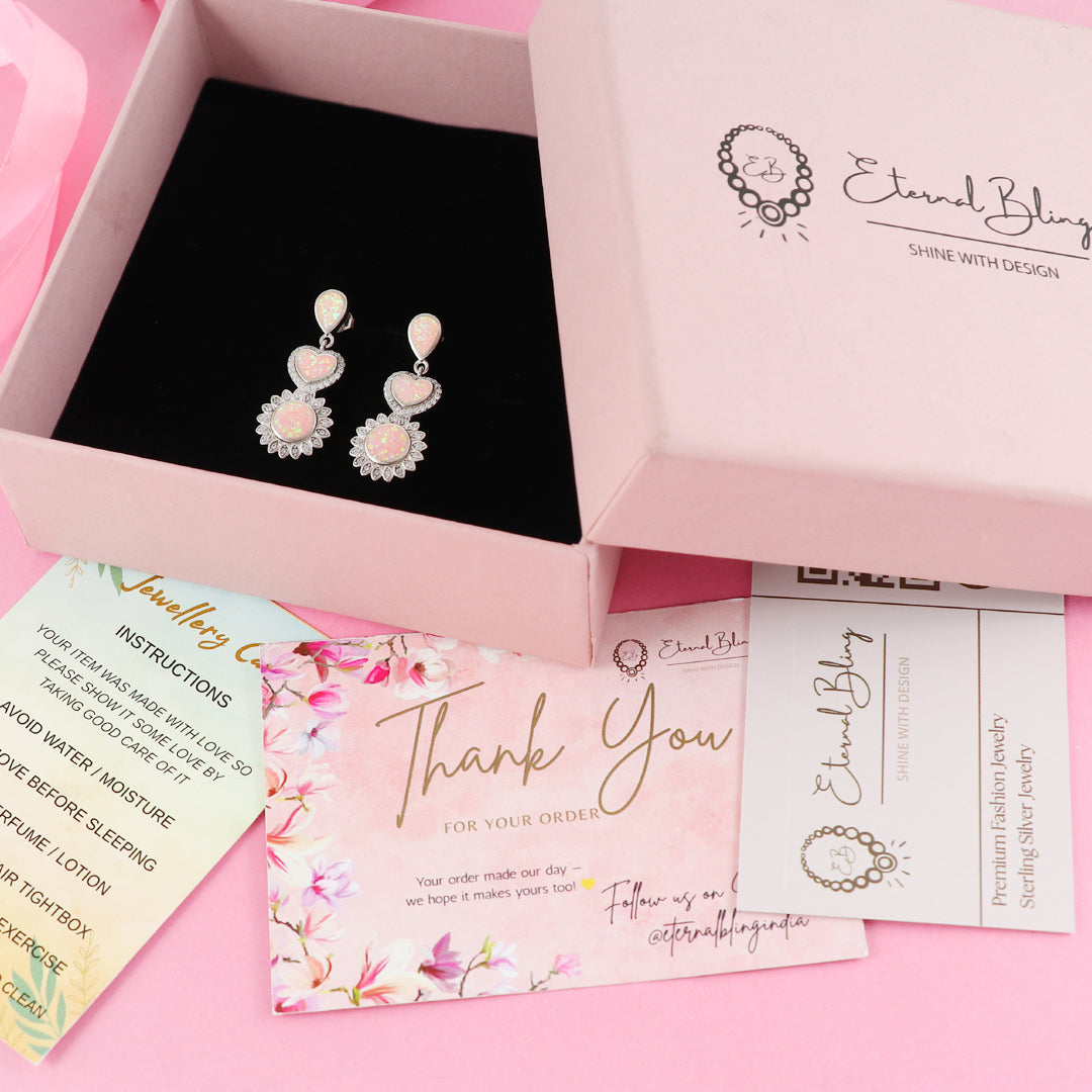 Eternal Bling Sterling Silver Opal Pink Heart Earrings