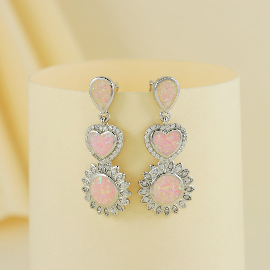 Eternal Bling Sterling Silver Opal Pink Heart Earrings