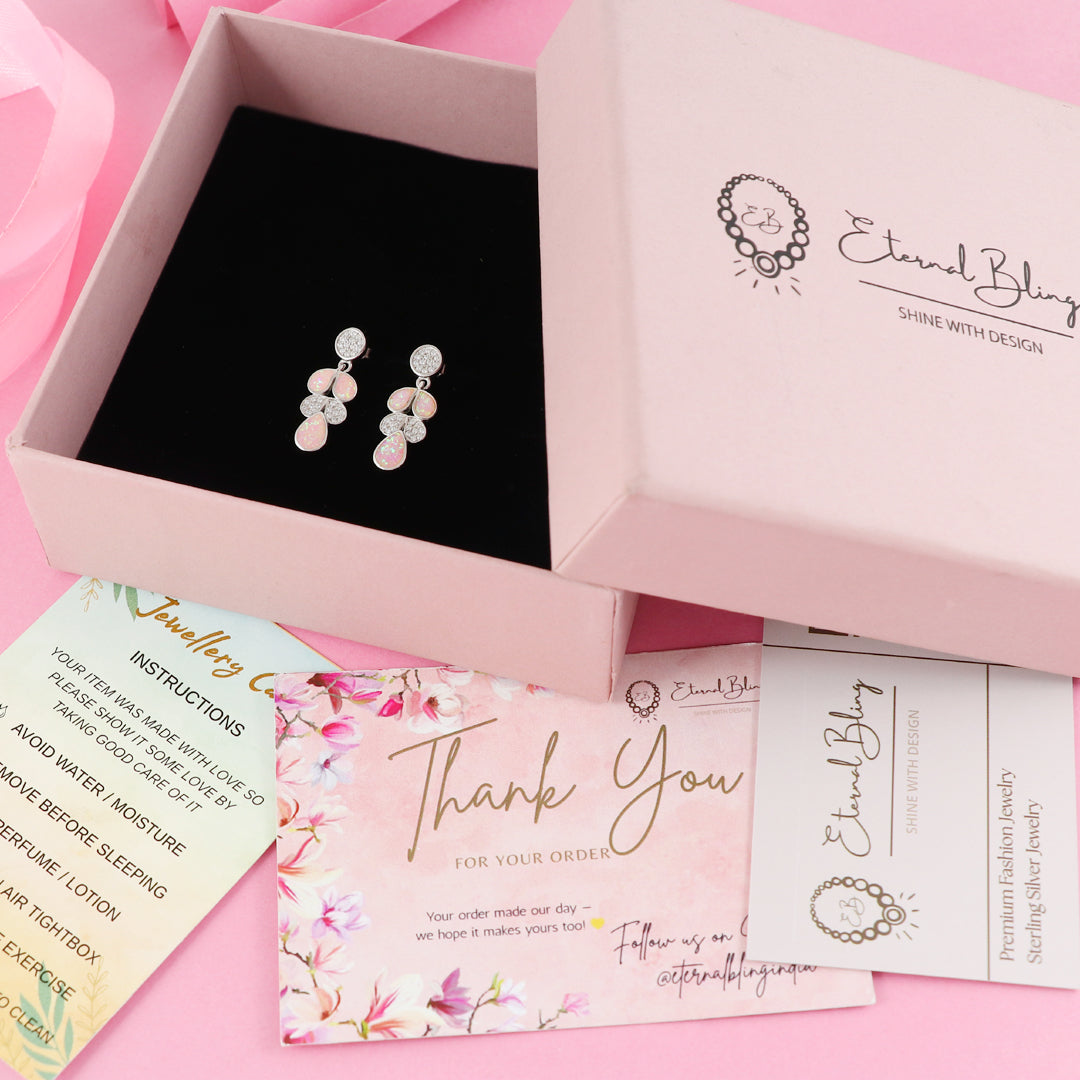 Eternal Bling Sterling Silver Opal Cherry Pink Earrings