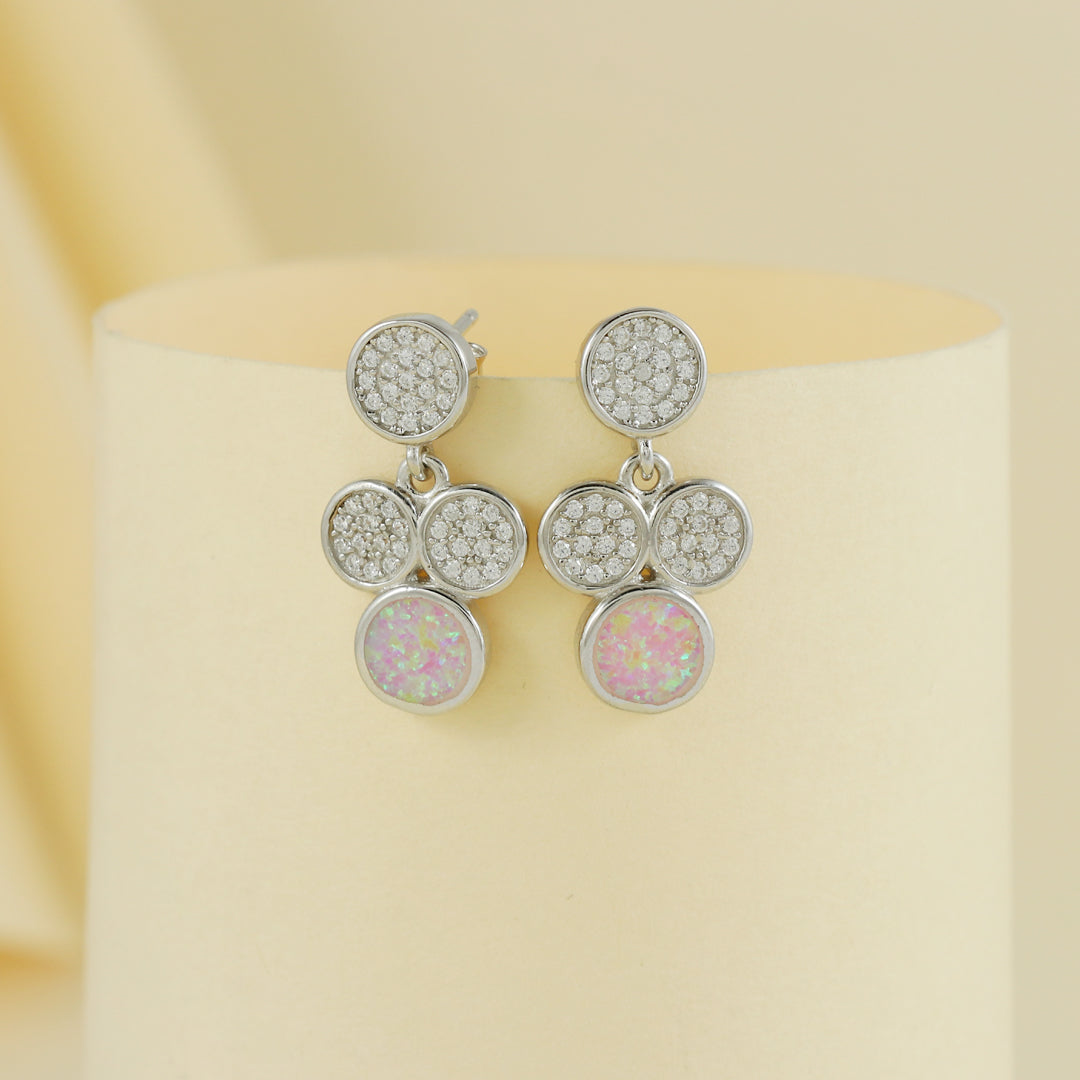 Eternal Bling Sterling Silver Opal Round Hanging Earrings