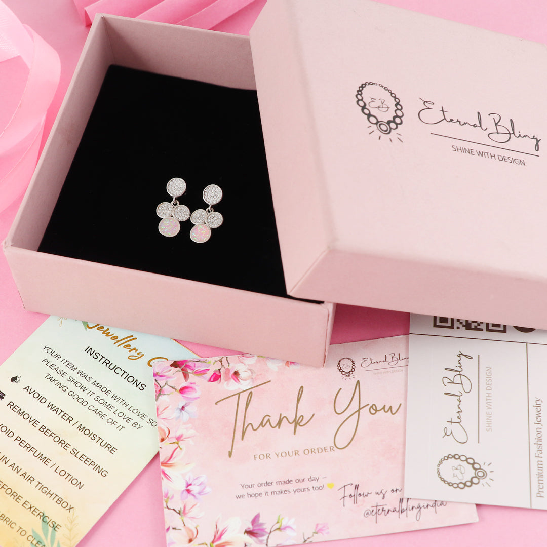 Eternal Bling Sterling Silver Opal Round Hanging Earrings