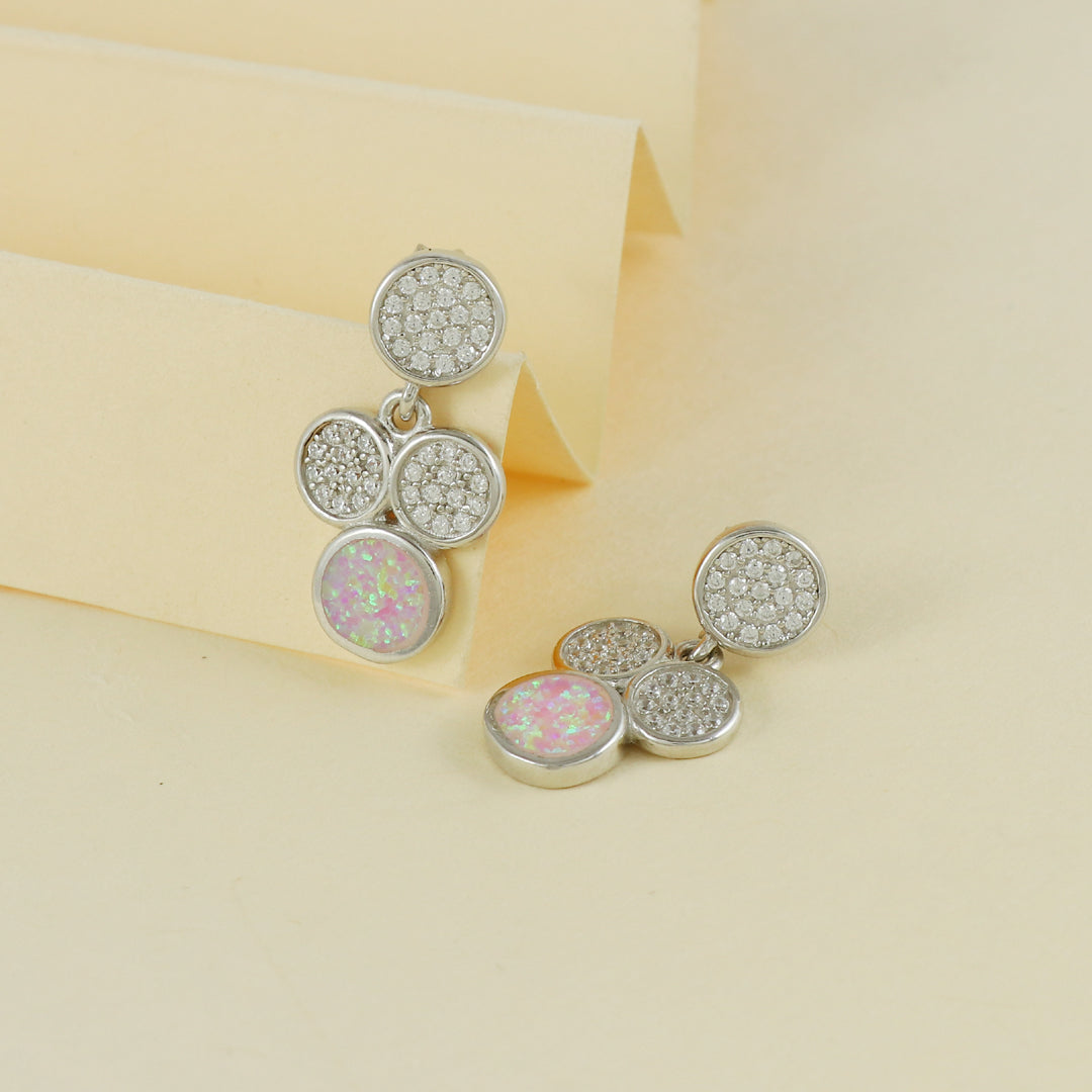 Eternal Bling Sterling Silver Opal Round Hanging Earrings
