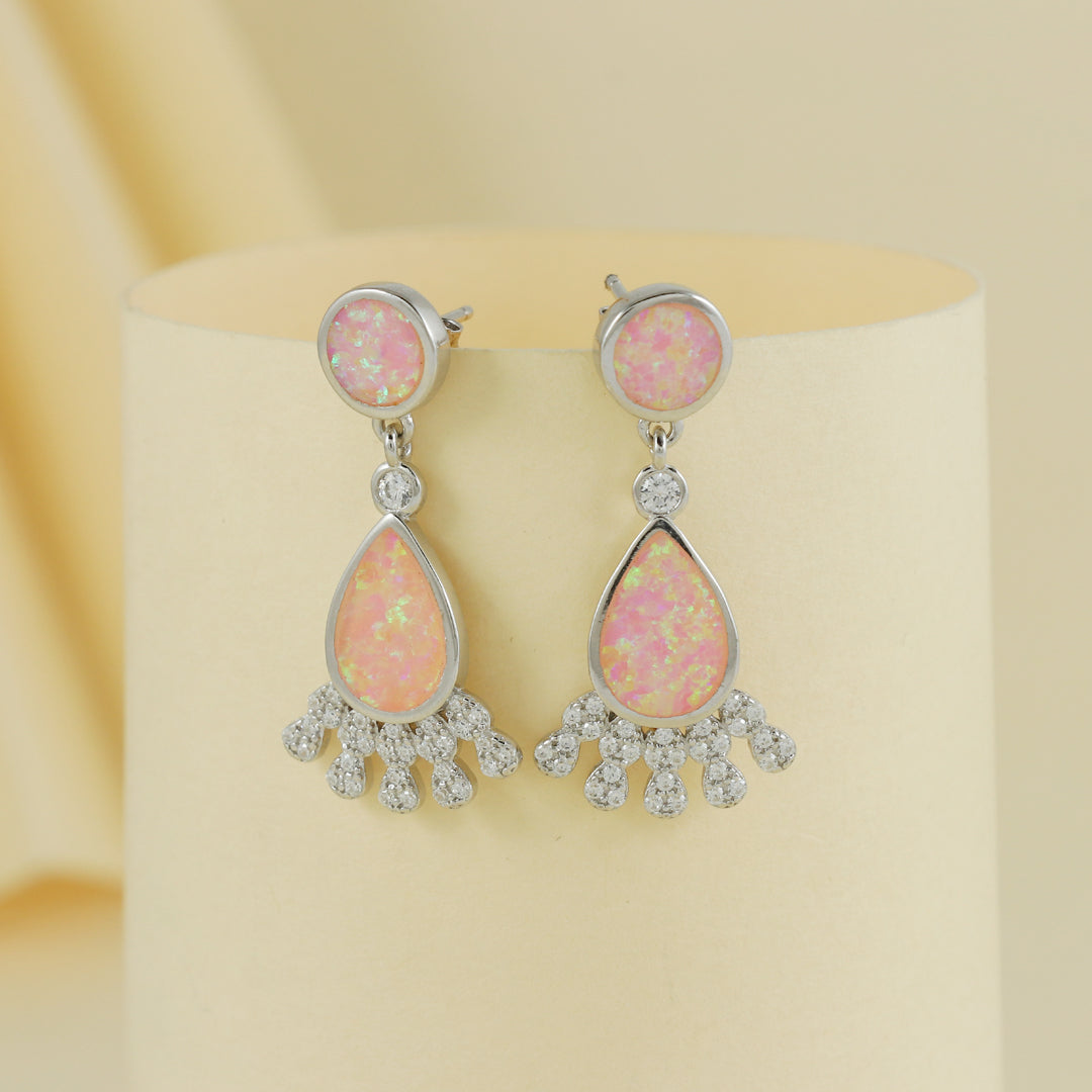 Eternal Bling Sterling Silver Opal Oval Hanging Earrings