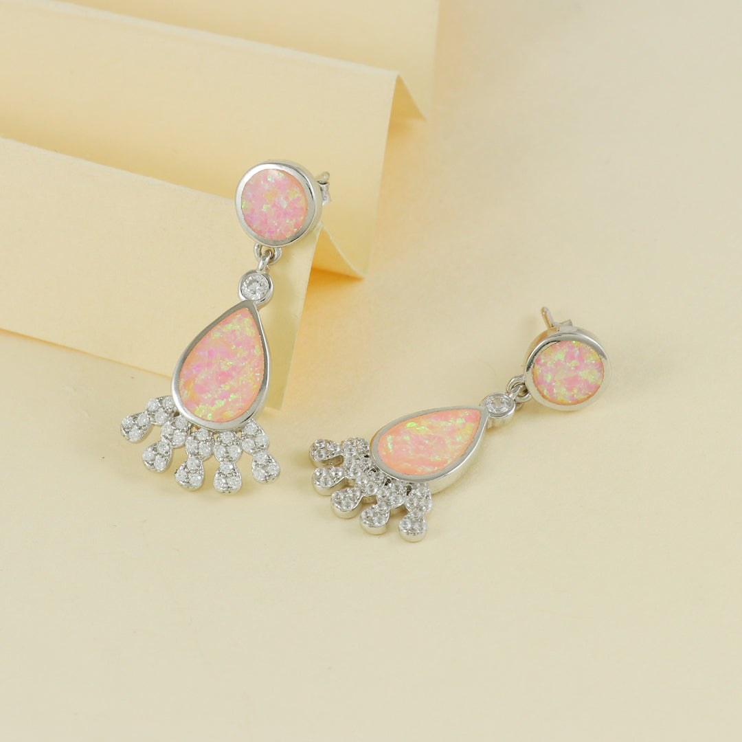 Eternal Bling Sterling Silver Opal Oval Hanging Earrings