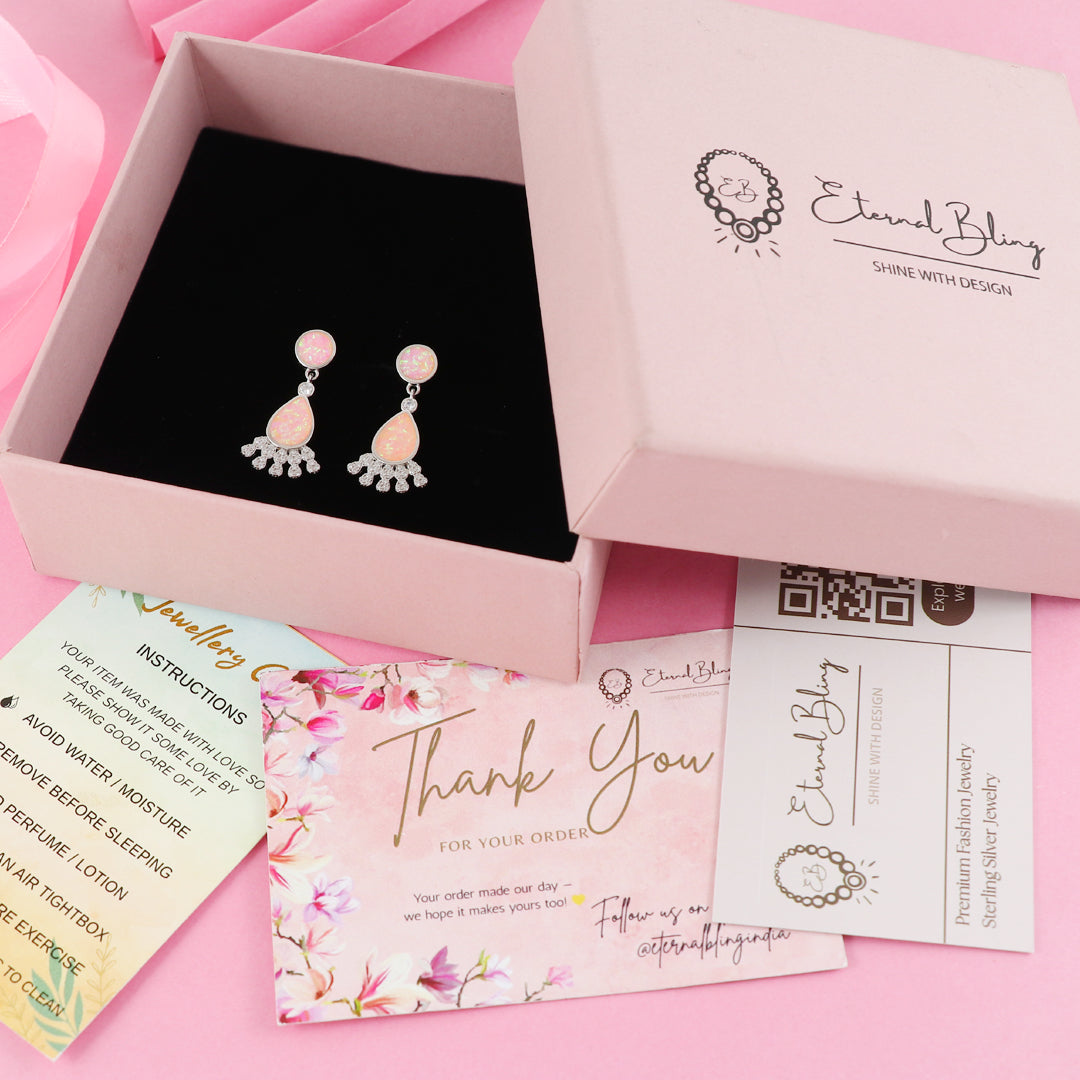 Eternal Bling Sterling Silver Opal Oval Hanging Earrings