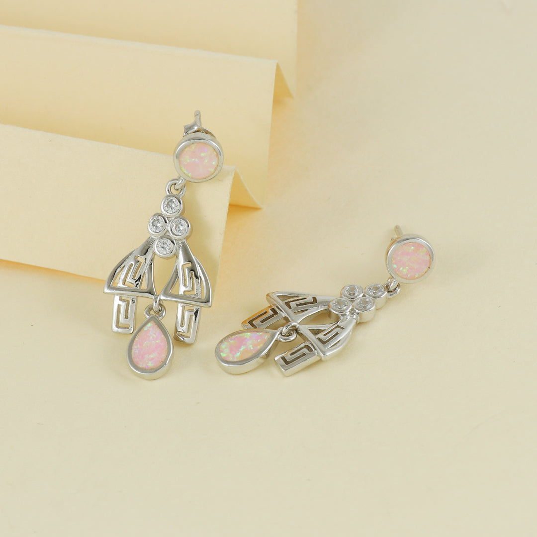 Eternal Bling Sterling Silver Opal Pink Drop Hanging Earrings