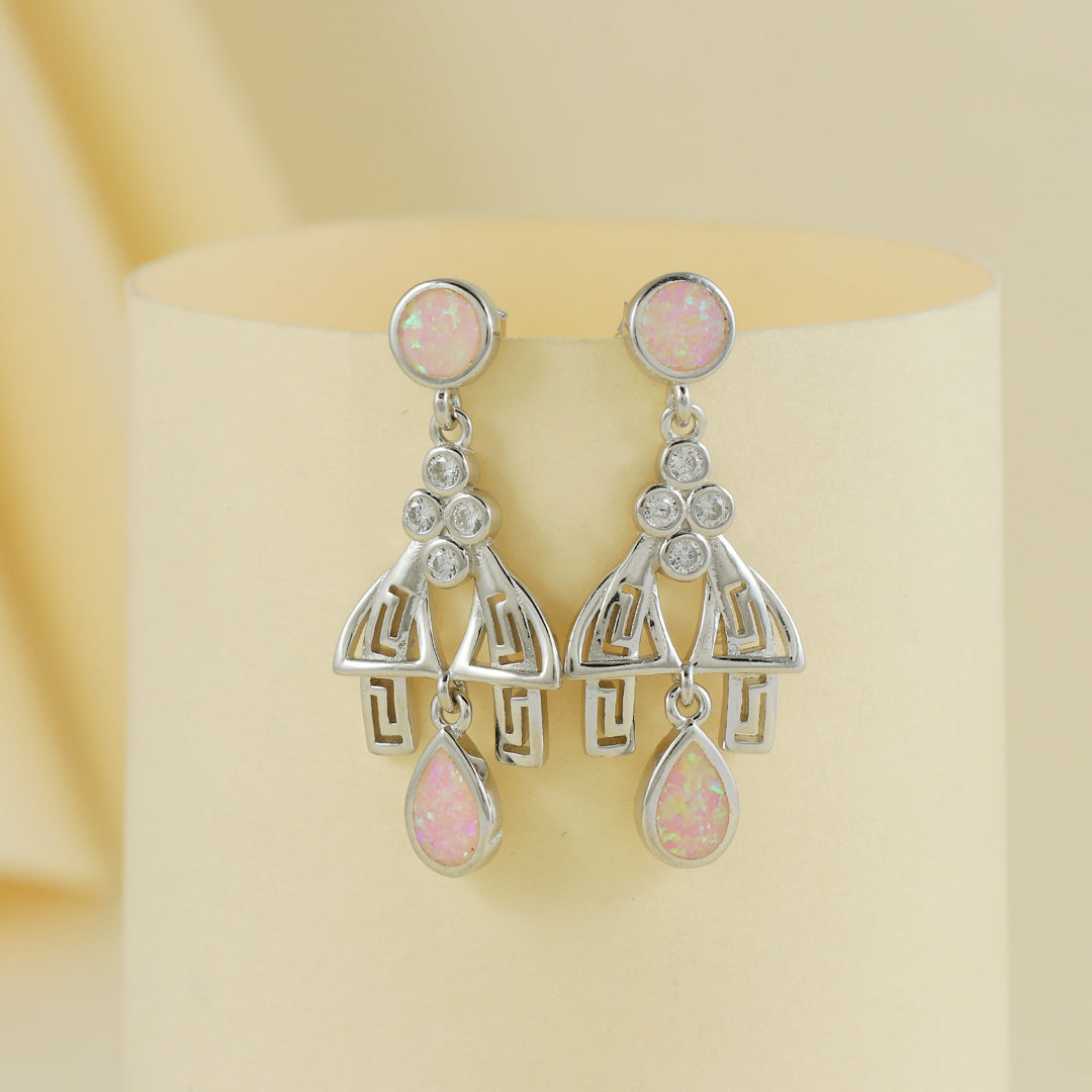 Eternal Bling Sterling Silver Opal Pink Drop Hanging Earrings