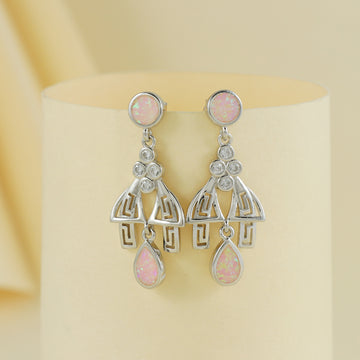 Eternal Bling Sterling Silver Opal Pink Drop Hanging Earrings