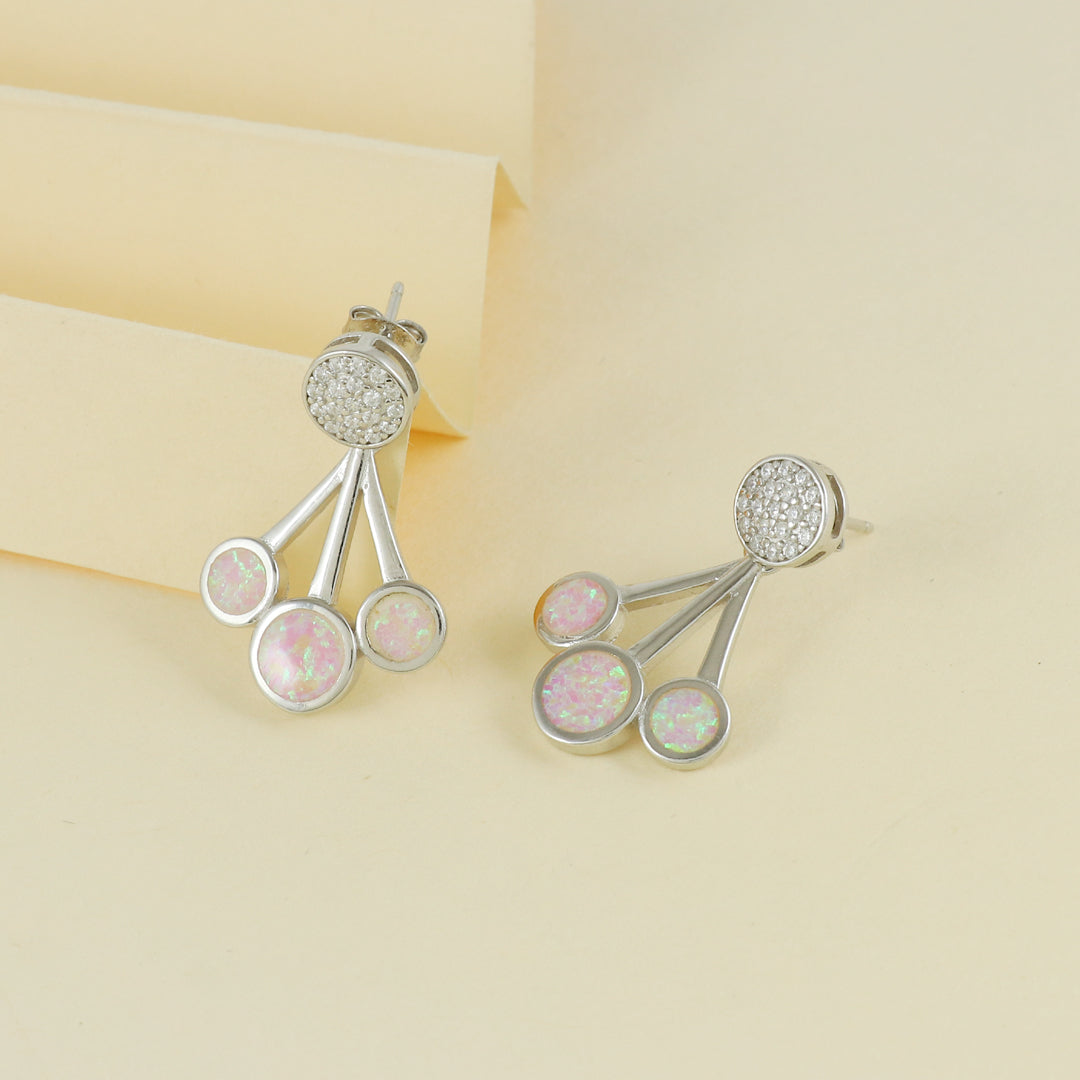 Eternal Bling Sterling Silver Opal Triple Pink Cherry Earrings